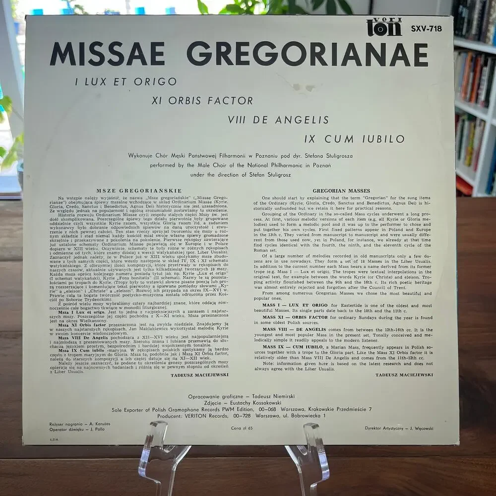 Missae Gregorianae Vinyl LP Veriton SXV-718 Poland - Picture 7 of 7